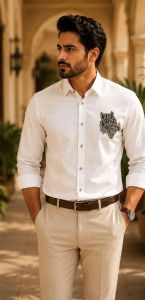 Mens White Embroidered Shirt