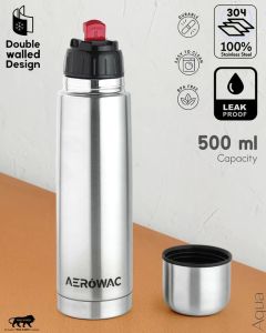 Aqua Double Wall Vacuum Insulated Stainless Steel Bottle Matt Silver