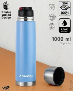 Aqua Double Wall Vacuum Insulated Stainless Steel Bottle 1000ml Sky Blue