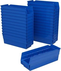 Blue Plastic Storage Bin Rack