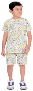 Boys Stylish White Printed Cotton Co-ord Set