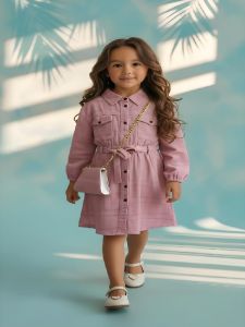 Girls Baby Pink One Piece Tunic Frock with Purse and Belt
