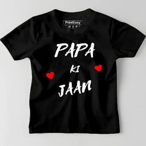 Girls Black Cotton Papa Ki Jaan T-Shirt