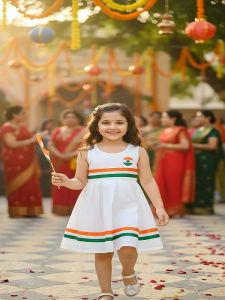 Girls Cotton Blend Independence Day Frock