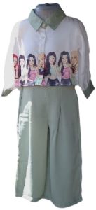 Girls Fashionable Light Green Satin Blend Co-Ord Set