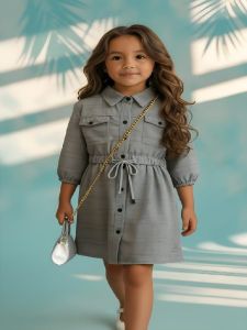 Girls Grey One Piece Tunic Frock with Purse and Belt