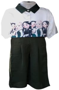 Girls Party Wear Black and White Satin Blend Co-Ord Set