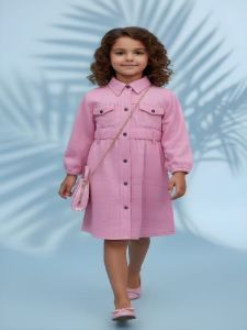 Girls Pink One Piece Tunic Frock with Purse and Belt