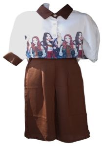 Girls Trendy Brown Satin Blend Co-Ord Set
