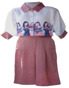 Girls Trendy Pink Satin Blend Co-Ord Set