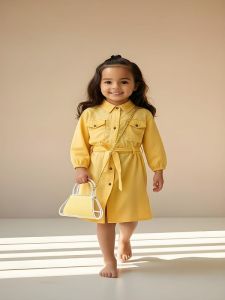 Girls Yellow One Piece Tunic Frock with Purse and Belt