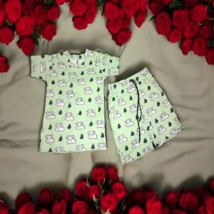 Kids Comfortable Hosiery Cotton Green Printed Co-ord Set