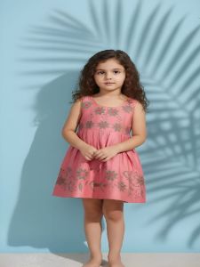 Kids Girl Pink Embroidered Cotton Frock