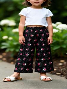 Kids Girls Black Printed Cotton Palazzo