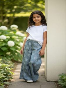 Kids Girls Grey Printed Cotton Palazzo