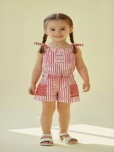 Kids Girls Red Striped Cotton Jumpsuit