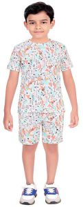 Modern Kids Boys White Printed Cotton Co-ord Set