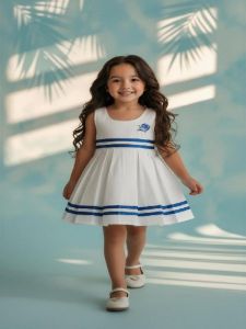 White And Blue Girl Cotton Frock