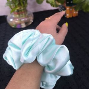 Sky Blue Satin Hair Scrunchies