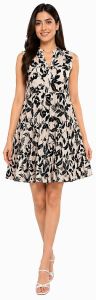 Ladies Black and Grey Cotton Flex Printed One Piece Short Dress