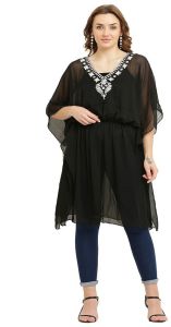 Ladies Black Poly Chiffon Embroidered Kaftan