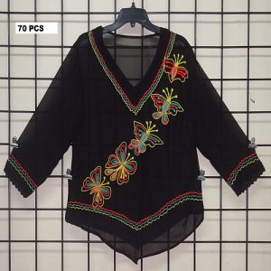 Ladies Black Polyester Georgette Embroidered Top