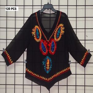 Ladies Designer Black Embroidered Polyester Georgette Top