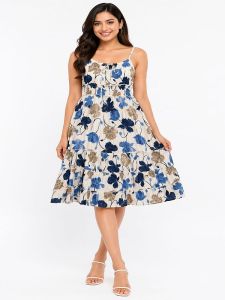Ladies Multicolor Seersucker Dobby Printed One Piece Dress