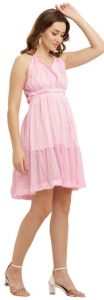 Ladies Pink Cotton One Piece Short Dress