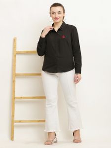 Ladies Plain Black American Crepe Shirt
