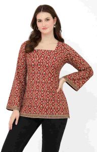 Ladies Red Cotton Printed Full Sleeve Kurti