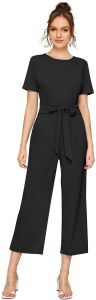 Ladies Black Belted Wide Leg Jumpsuit