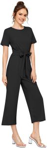 Ladies Black Belted Wide Leg Jumpsuit
