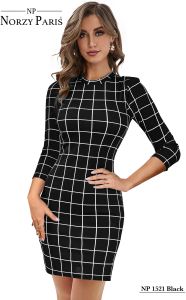 Ladies Black Checked Bodycon Casual Dress