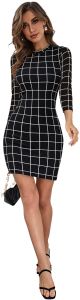 Ladies Black Checked Bodycon Casual Dress