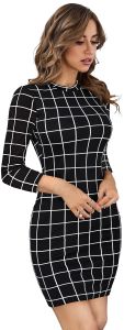 Ladies Black Checked Bodycon Casual Dress