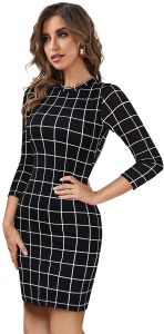 Ladies Black Checked Bodycon Casual Dress
