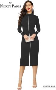 Ladies Black High Neck Bodycon Midi Dress