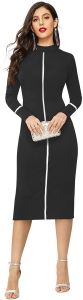 Ladies Black High Neck Bodycon Midi Dress
