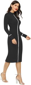 Ladies Black High Neck Bodycon Midi Dress
