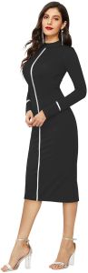 Ladies Black High Neck Bodycon Midi Dress