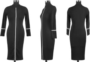 Ladies Black High Neck Bodycon Midi Dress
