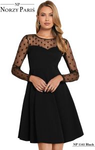 Ladies Black Mesh Sleeve Skater Dress