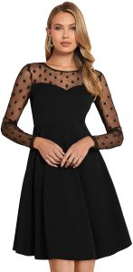 Ladies Black Mesh Sleeve Skater Dress