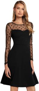 Ladies Black Mesh Sleeve Skater Dress