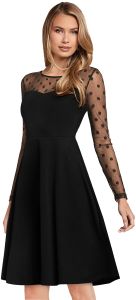 Ladies Black Mesh Sleeve Skater Dress