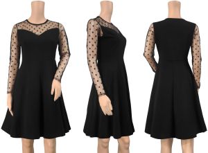 Ladies Black Mesh Sleeve Skater Dress