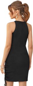 Ladies Black Ruched Bodycon Party Dress