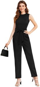 Ladies Black Sleeveless Belted Jumpsuit