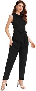 Ladies Black Sleeveless Belted Jumpsuit